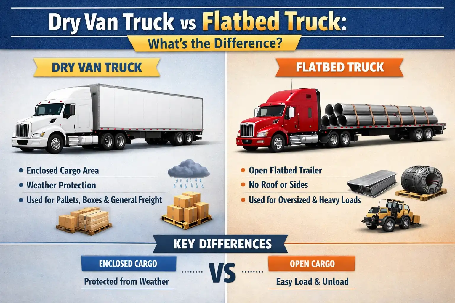 Dry Van Truck vs Flatbed Truck: What’s the Difference?